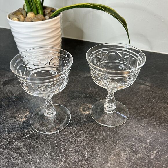 2- Vintage ROCK SHARPE 2003 Etched Crystal Champagne Tall Sherbet Glasses 5” - Picture 2 of 5